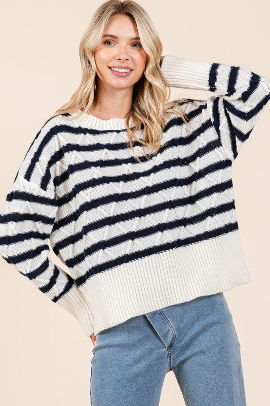 Theresa | Striped argyle knit sweater