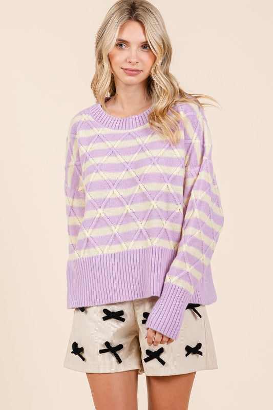 Theresa | Striped argyle knit sweater