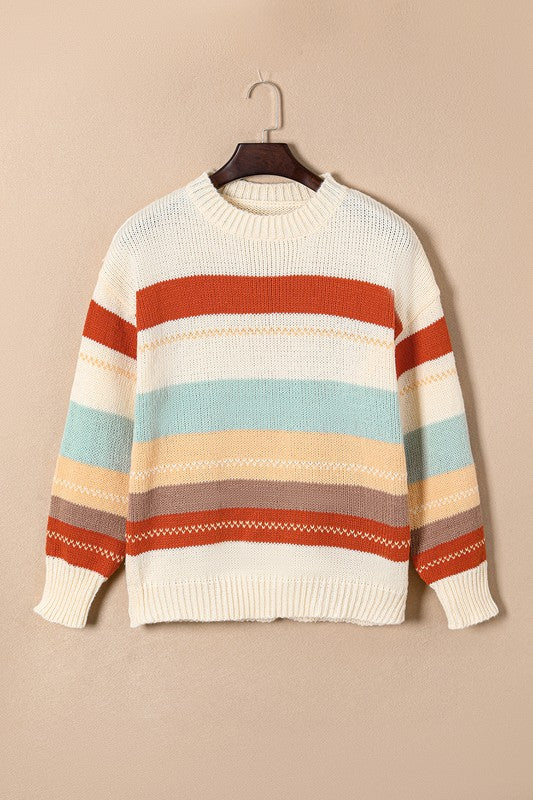 Araceli | Striped color block knit sweater with dropped shoulder