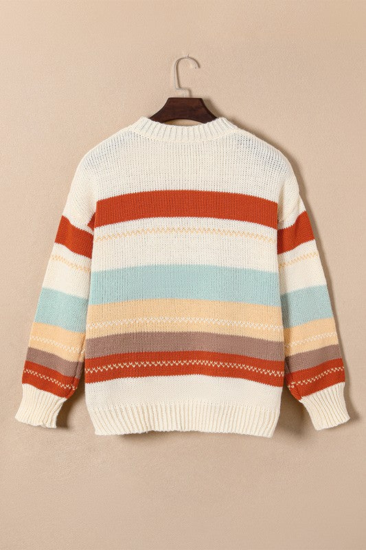 Araceli | Striped color block knit sweater with dropped shoulder