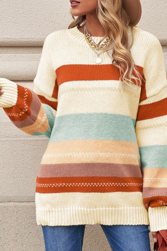 Araceli | Striped color block knit sweater with dropped shoulder