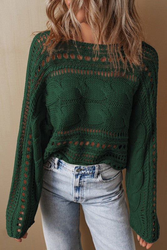 Sonia | Gray hollow out cropped cable knit sweater