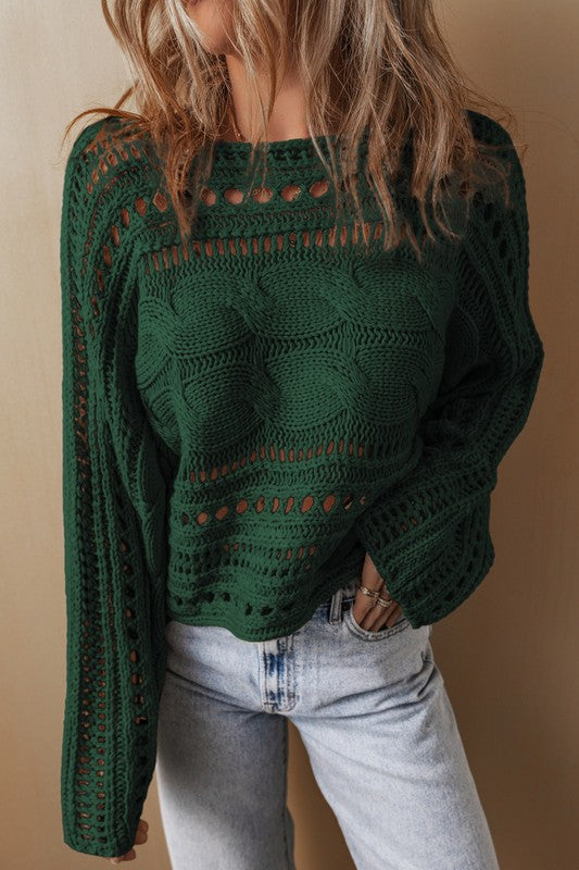 Sonia | Gray hollow out cropped cable knit sweater
