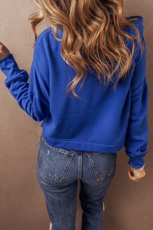 Tamar | Short hoodie with low shoulders and drawstring
