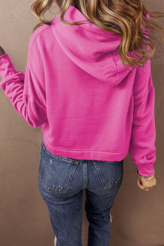 Tamar | Short hoodie with low shoulders and drawstring