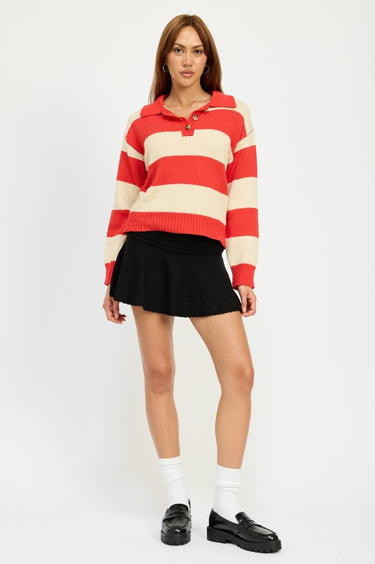 Janine | STRIPED SWEATER TOP WITH COLLAR