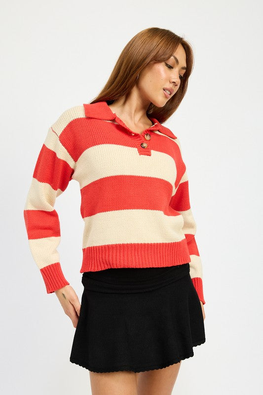 Janine | STRIPED SWEATER TOP WITH COLLAR