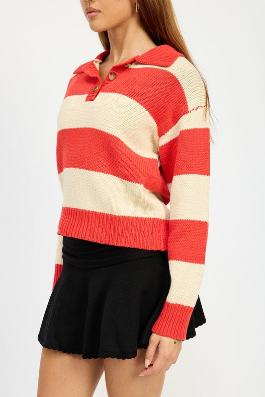 Janine | STRIPED SWEATER TOP WITH COLLAR