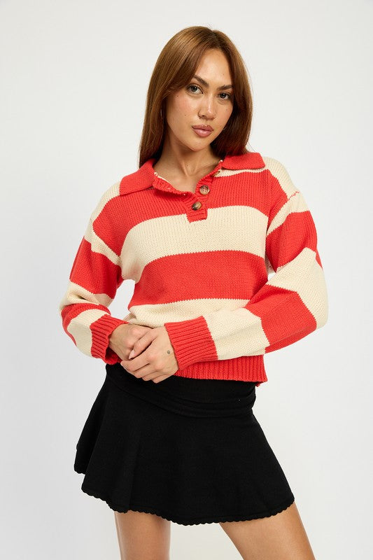 Janine | STRIPED SWEATER TOP WITH COLLAR