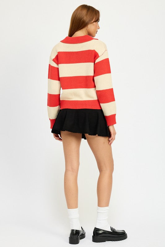 Janine | STRIPED SWEATER TOP WITH COLLAR