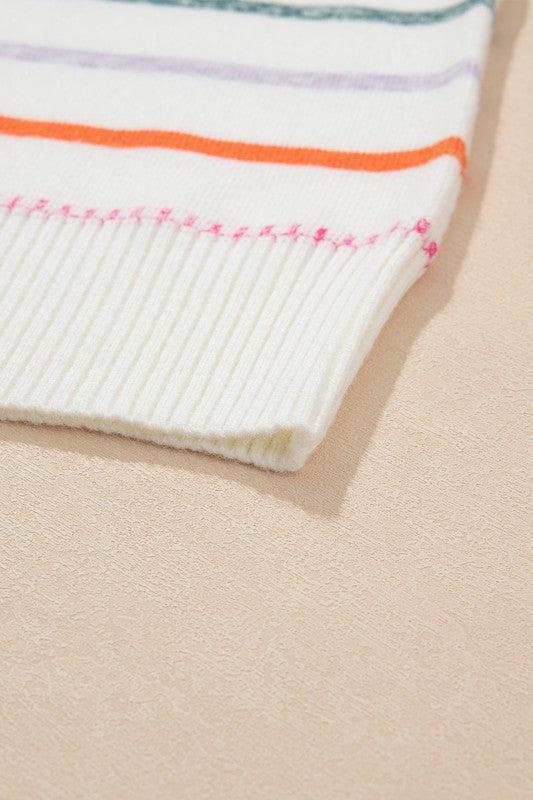Frida | Colorful striped crew neck sweater with ribbed edges
