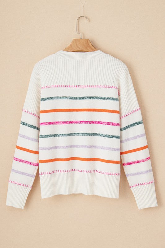 Frida | Colorful striped crew neck sweater with ribbed edges
