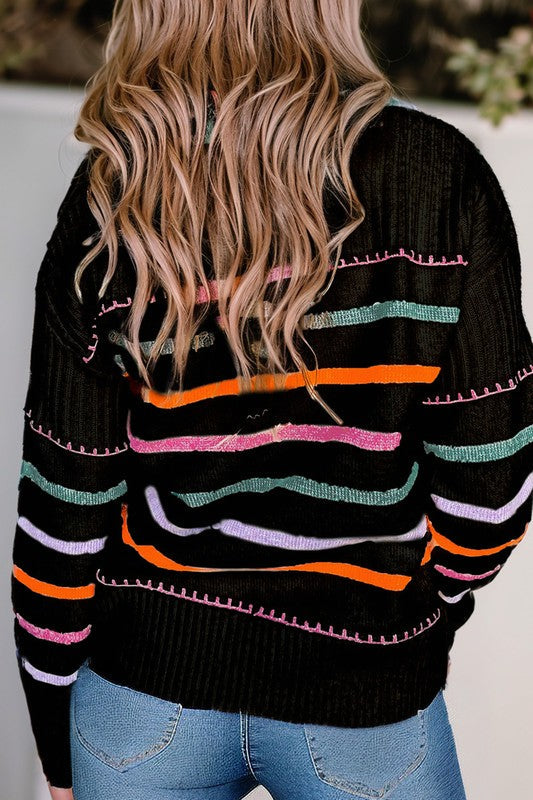Frida | Colorful striped crew neck sweater with ribbed edges