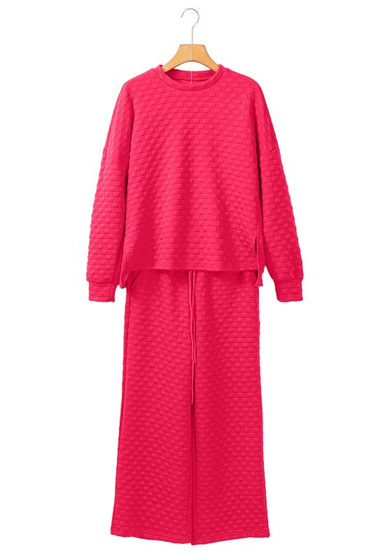 Fiorella | Check textured pullover top and pants set