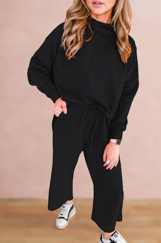 Fiorella | Check textured pullover top and pants set
