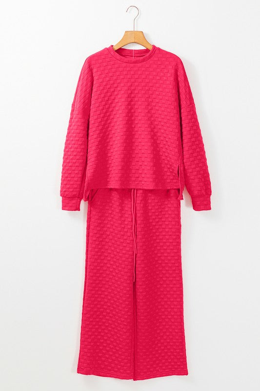 Fiorella | Check textured pullover top and pants set