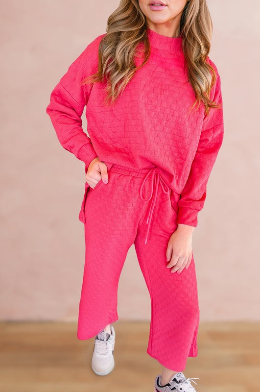 Fiorella | Check textured pullover top and pants set