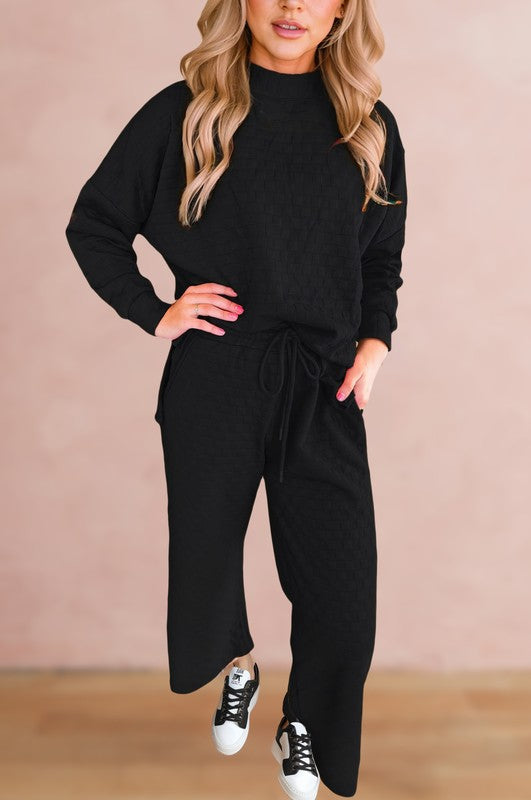 Fiorella | Check textured pullover top and pants set