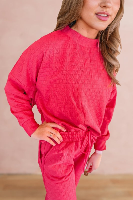Fiorella | Check textured pullover top and pants set