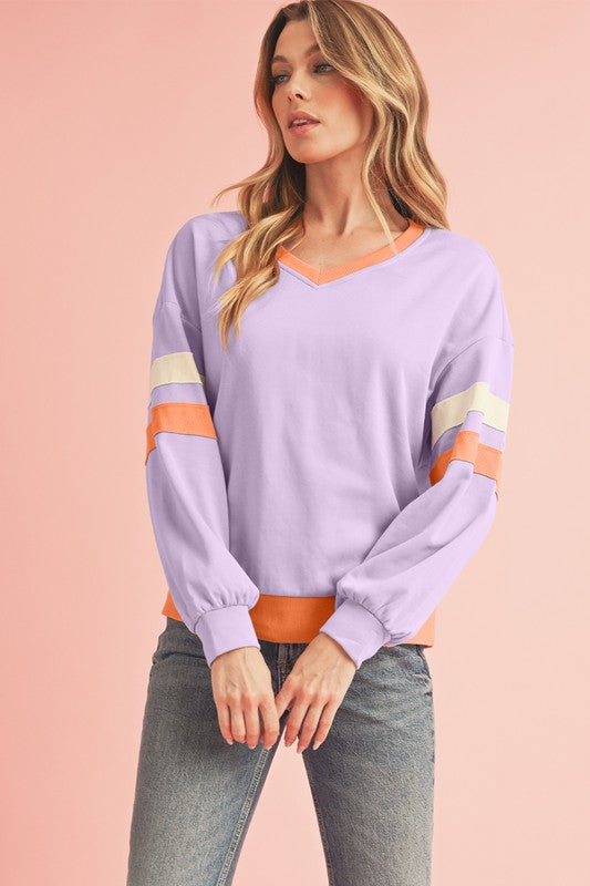 Kirsten | Ribbed patchwork sweatshirt with dropped shoulders and V-neck