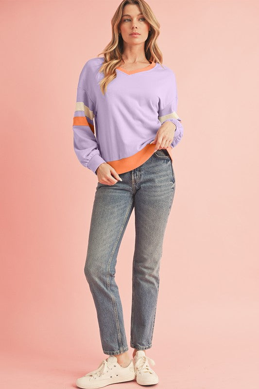 Kirsten | Ribbed patchwork sweatshirt with dropped shoulders and V-neck
