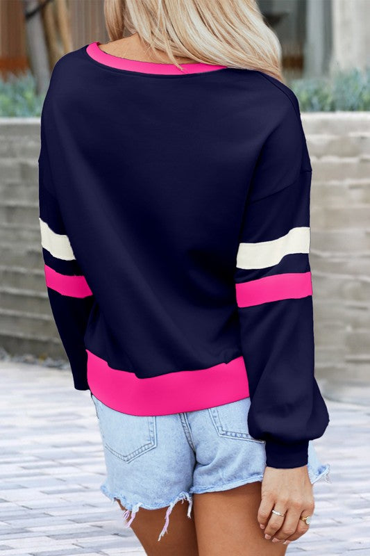 Kirsten | Ribbed patchwork sweatshirt with dropped shoulders and V-neck