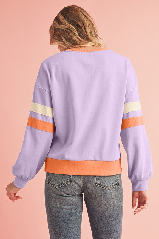 Kirsten | Ribbed patchwork sweatshirt with dropped shoulders and V-neck