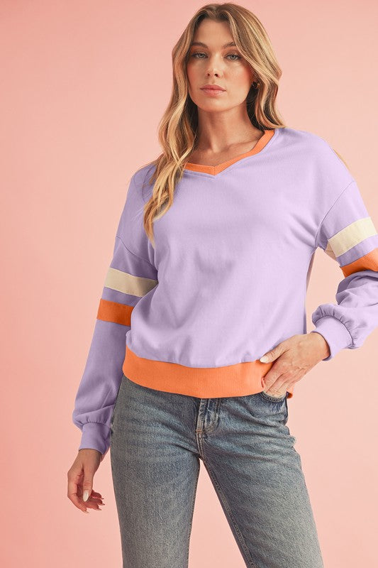 Kirsten | Ribbed patchwork sweatshirt with dropped shoulders and V-neck