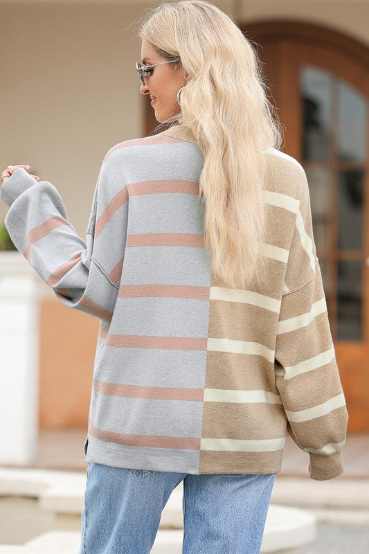 Dafne | Striped color block sweater with dropped shoulders