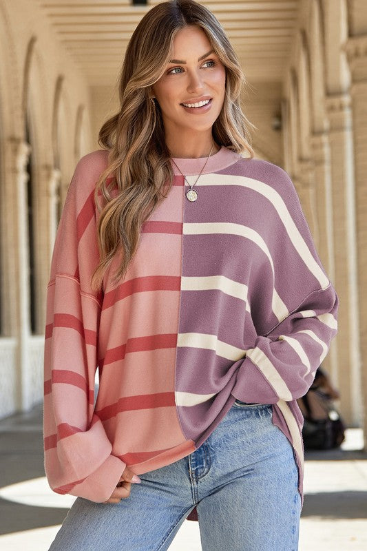 Dafne | Striped color block sweater with dropped shoulders