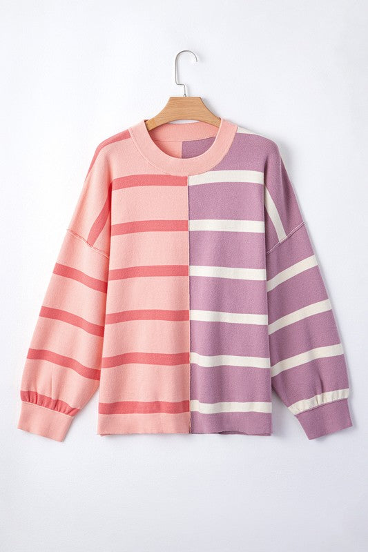Dafne | Striped color block sweater with dropped shoulders