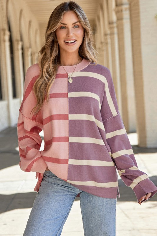 Dafne | Striped color block sweater with dropped shoulders