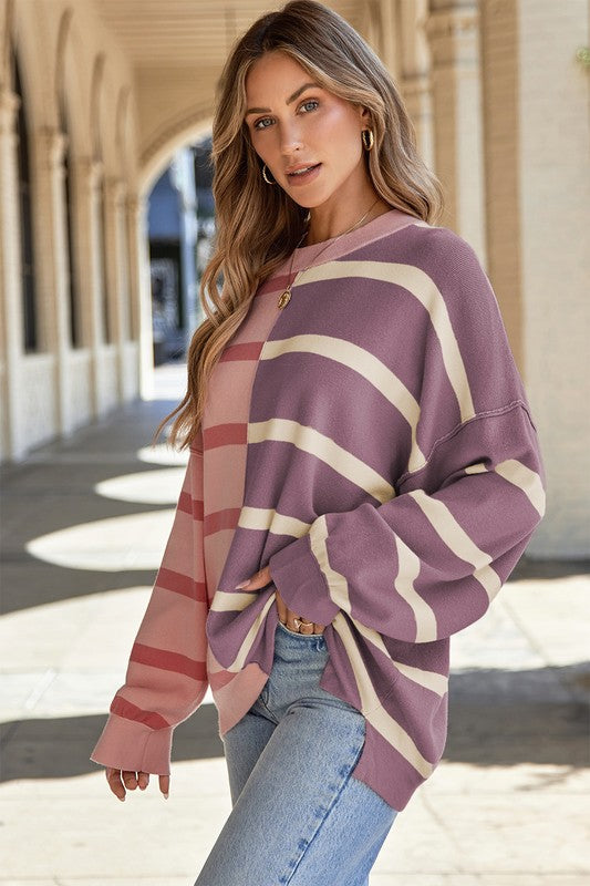 Dafne | Striped color block sweater with dropped shoulders