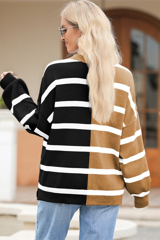 Dafne | Striped color block sweater with dropped shoulders