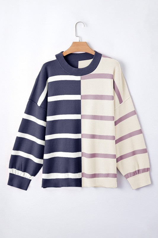 Dafne | Striped color block sweater with dropped shoulders