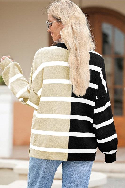 Dafne | Striped color block sweater with dropped shoulders