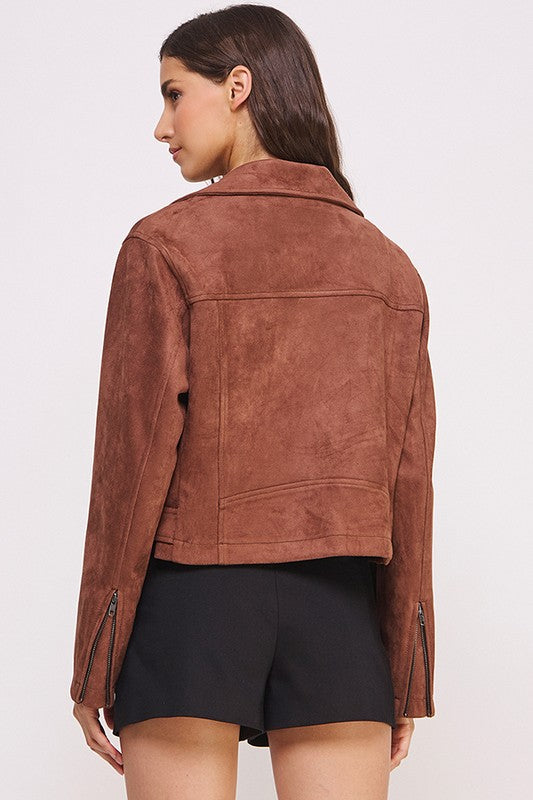 Florencia | LONG SLEEVE SUEDE MOTOR JACKET WITH BELT AND ZIPPER