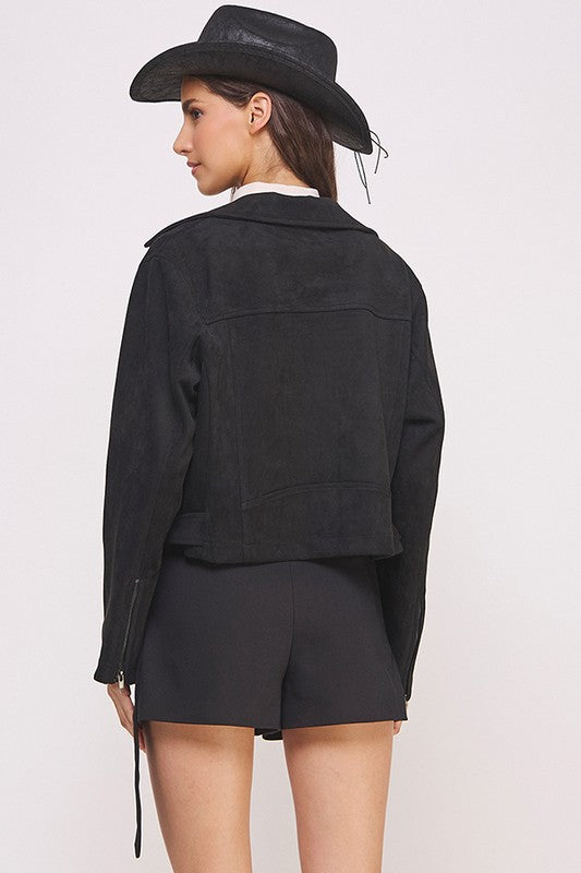 Florencia | LONG SLEEVE SUEDE MOTOR JACKET WITH BELT AND ZIPPER