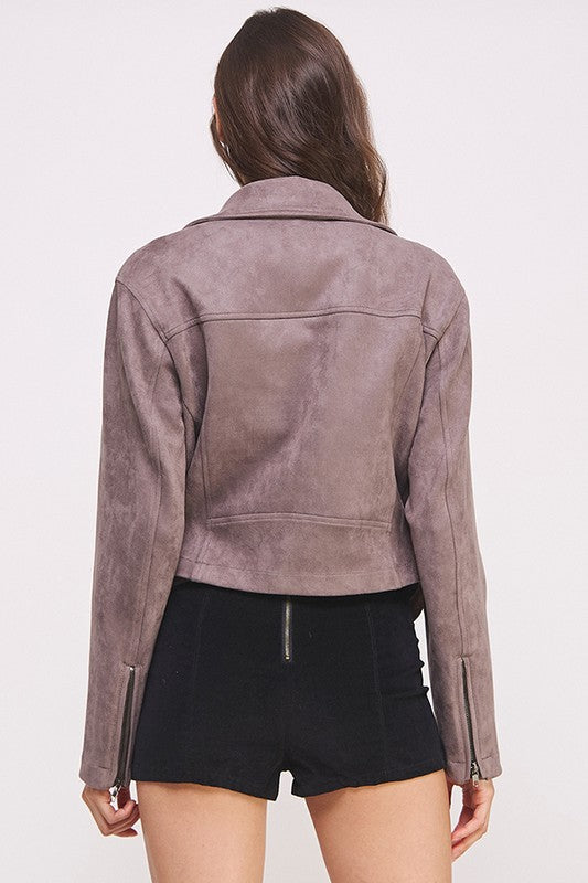 Ester | PLUS LONG SLEEVE SUEDE MOTOR JACKET WITH BELT AND ZIPPER