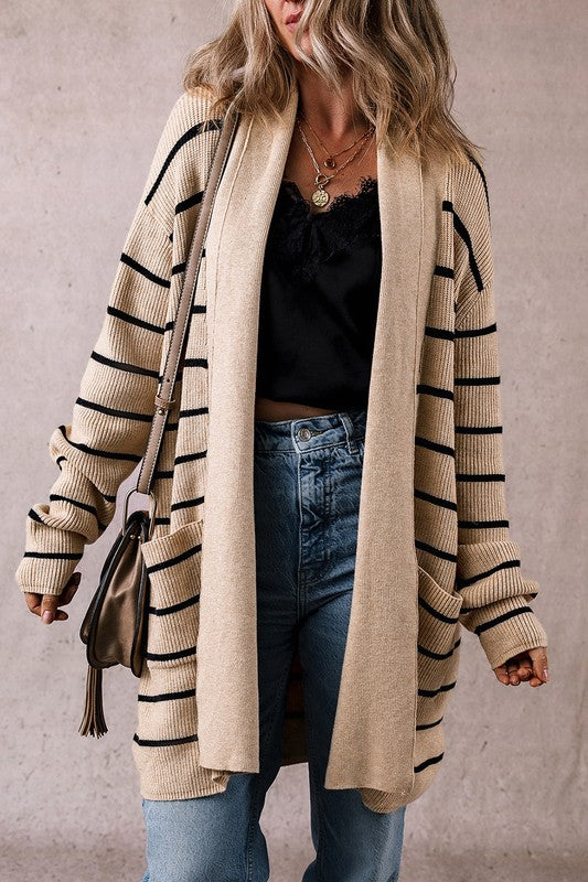 Sonia | Striped cardigan with side pockets and open front
