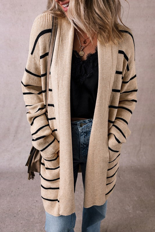 Sonia | Striped cardigan with side pockets and open front