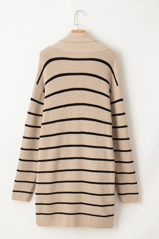 Gilda | Striped cardigan with side pockets and open front