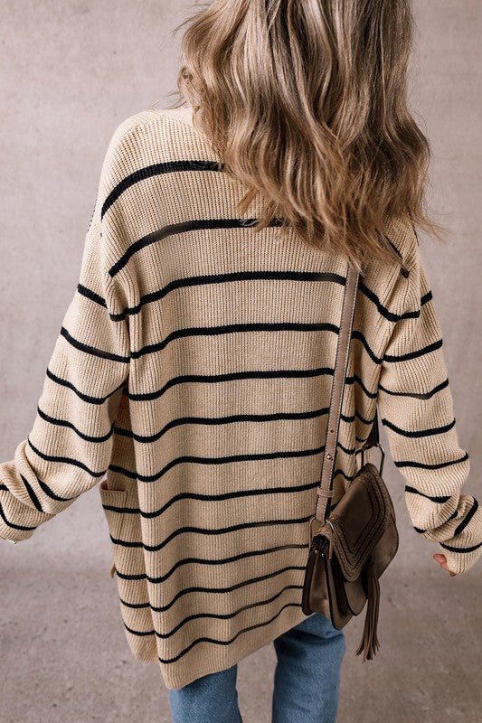 Sonia | Striped cardigan with side pockets and open front