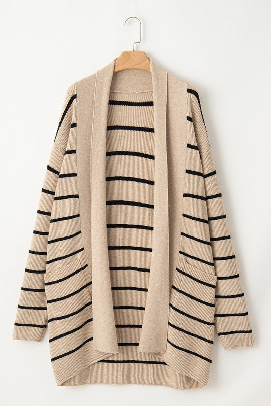 Sonia | Striped cardigan with side pockets and open front