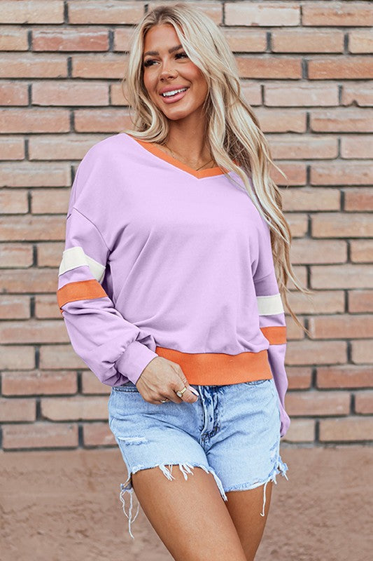 Monique | Knitted women's sweatshirt with low shoulders and V-neck