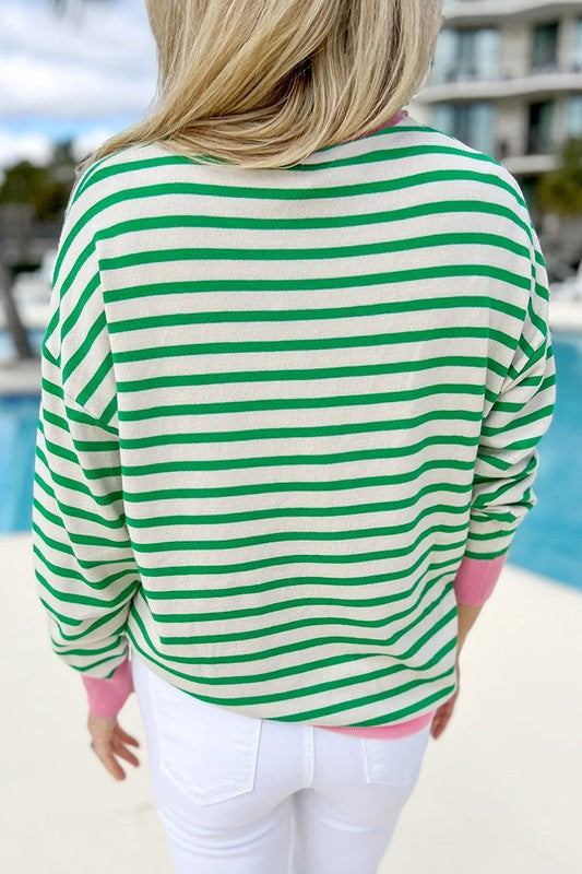 Renata | Women's long-sleeved top with striped contrast trim