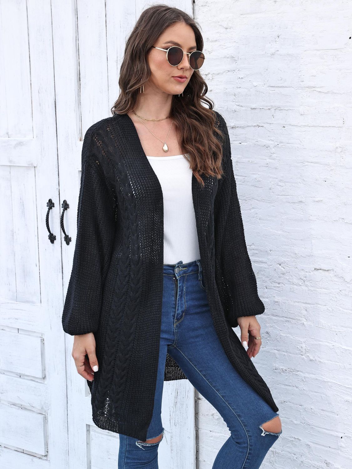 Estela | Cable knit cardigan with open front and long sleeves
