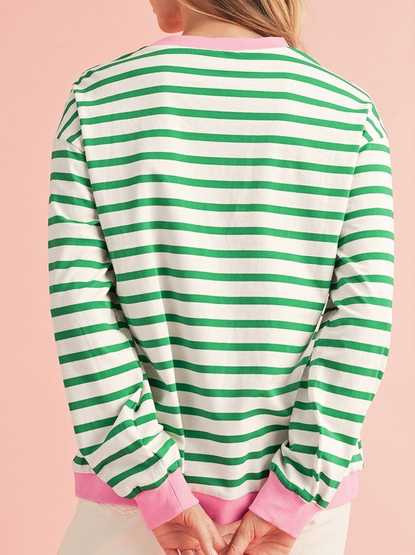 Otilia | Cotton sweatshirt with stripes and dropped shoulders