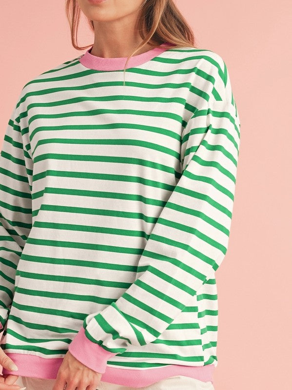 Otilia | Cotton sweatshirt with stripes and dropped shoulders