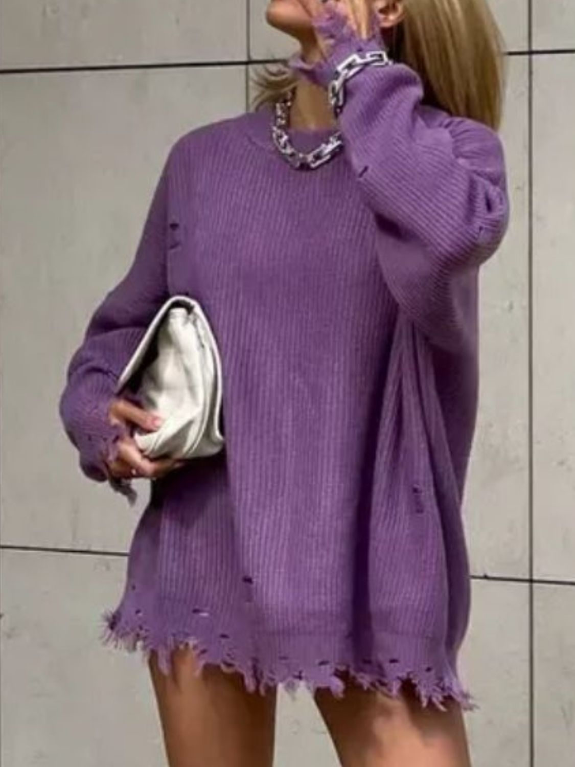 Brigitta | Long-sleeved crew-neck sweater with a distressed look